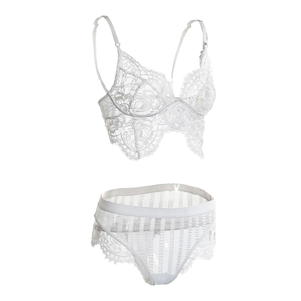 Women White Lace Bra Panty G-String Lingerie Sleepwear Bodysuits