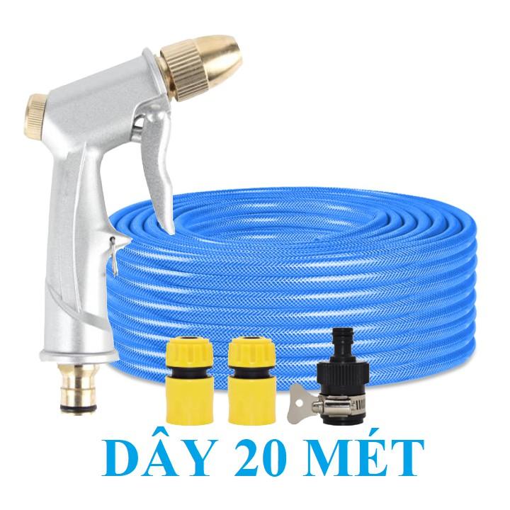 Vòi Xịt️Evoucher Bộ dây vòi xịt nước rửa xe, tưới cây , tăng áp 3 lần, loại 20m 206701 đầu đồng,cút,nối đen+ đai