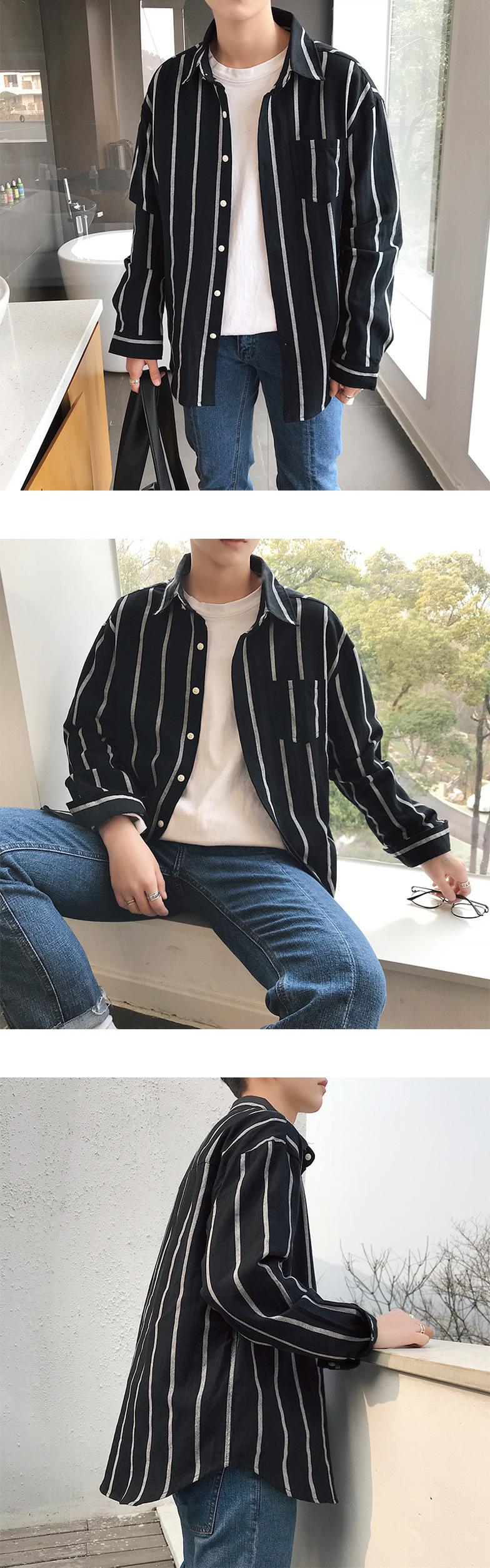 Áo sơ mi nam, họa tiết kẻ sọc, dài tay, tôn dáng, phong cách Hàn Quốc, kiểu dáng đơn giản TA100