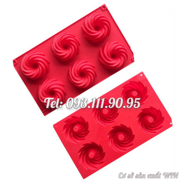Khuôn silicon làm bánh, rau câu, socola 6 hình xoáy – Mã số 1377