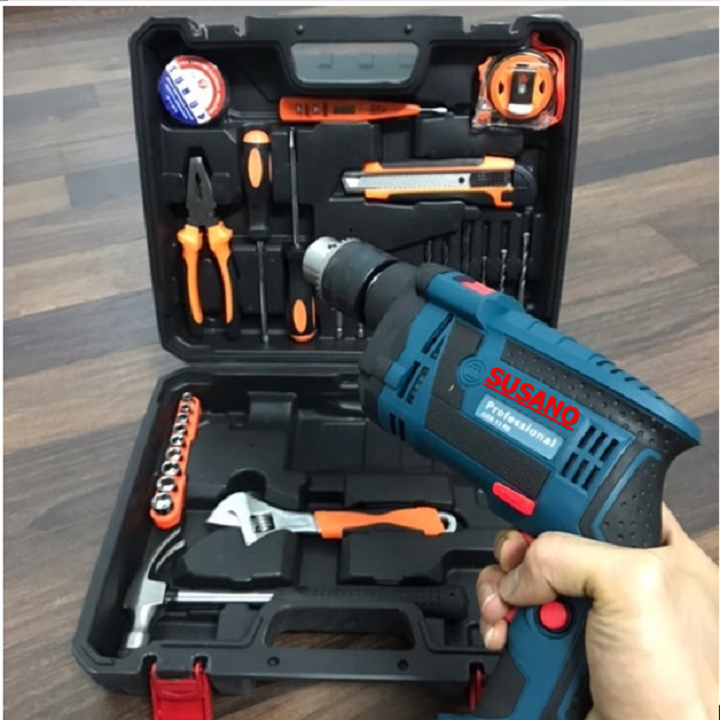 Bộ máy khoan điện ACZ 2000W khoan tường, khoan sắt, khoan bê tông máy 2 pin, đảo chiều và mũi khoan