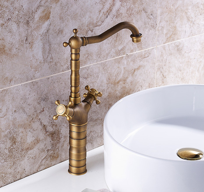 Vòi Lavabo nóng lạnh Tân Cổ Điển Chân cao - Hợp kim đồng thau + 2 dây cấp