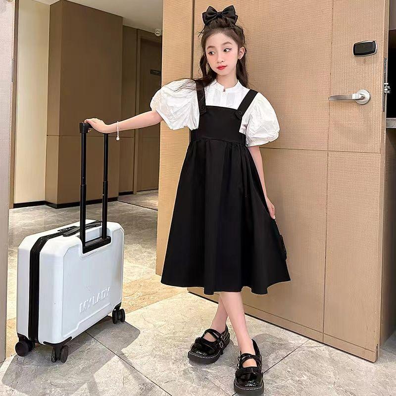 CHENGRUI Nữ sinh ăn mặc mùa hè 2023 phong cách phương Tây váy công chúa thời trang trung bình trẻ em đèn lồng tay áo dây đeo váy hai mảnh