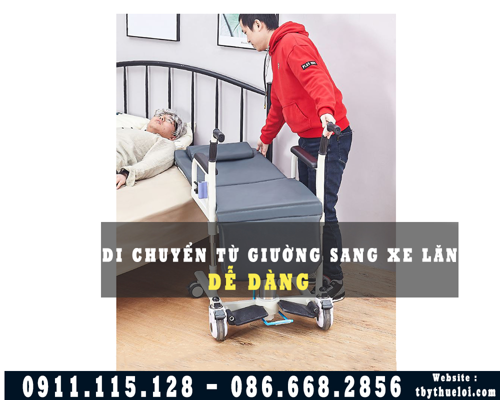 Xe Lăn Ngả Giường Nằm Đa Năng Đi Tắm ,Đi Vệ Sinh