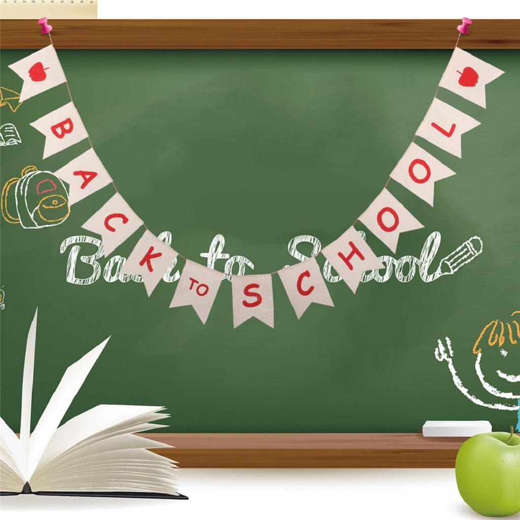 Back To School Banner with Red Apple - First Day of School- Classroom Decor
