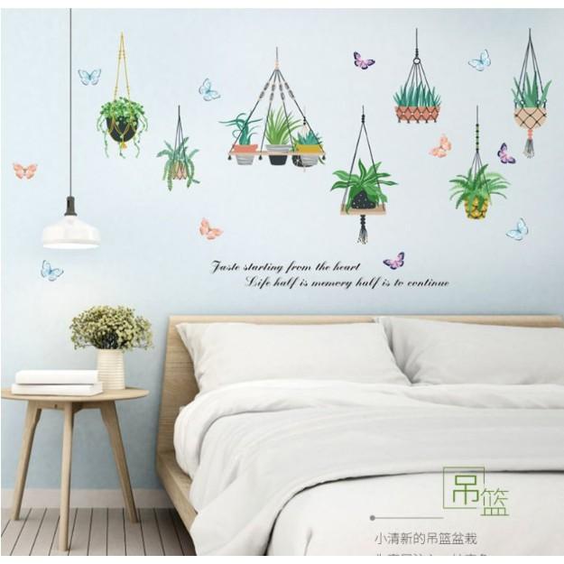 Decal trang trí tường - Nhiều Dây Treo Chậu Kiểng lá cỏ độc đáo