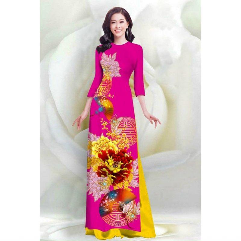 SÉT ÁO DÀI LỤA HỌA TIẾT HOA MẪU ĐƠN 4D VN