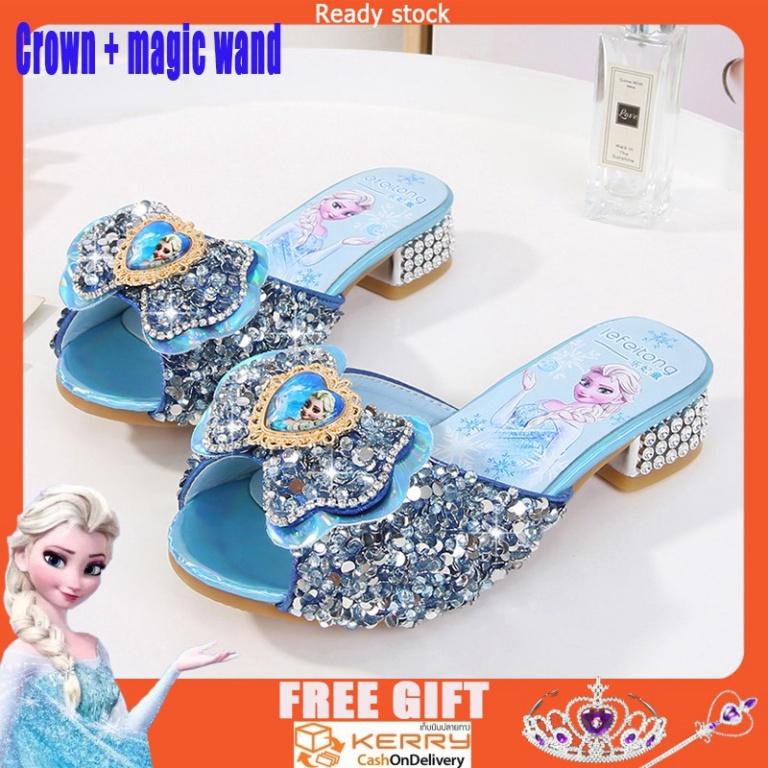 Cho Bé Dép Xăng Đan Quai Ngang Đế Mềm Gót Cao Kiểu Công Chúa Elsa Frozen Dành Cho Bé Gái