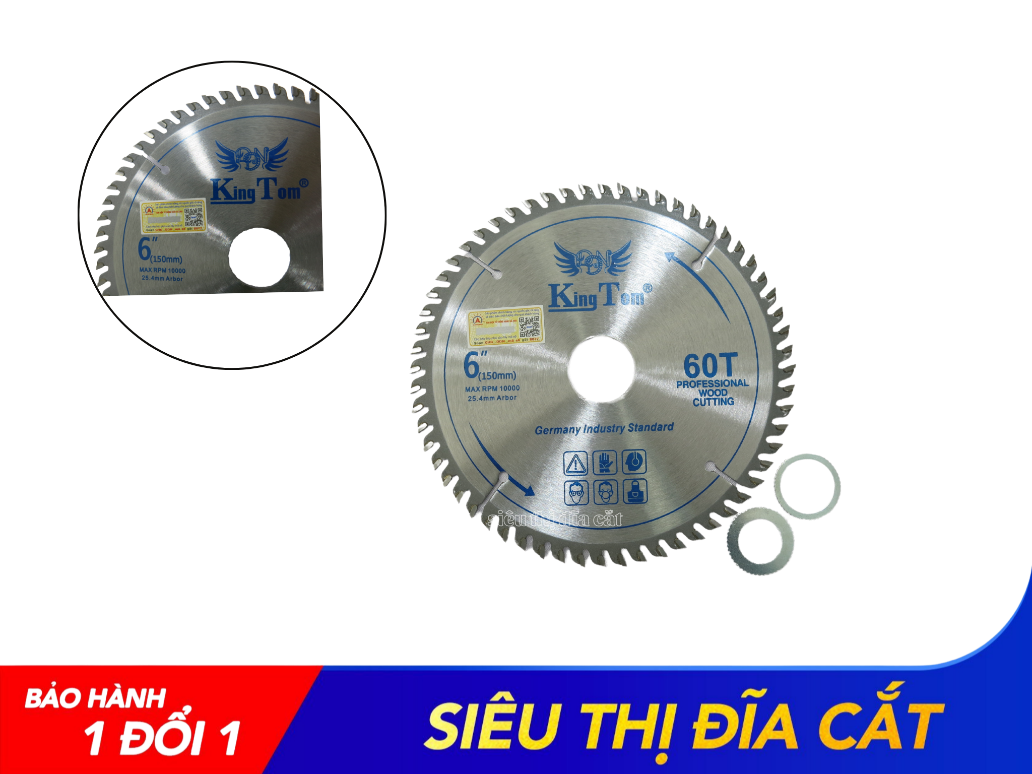 Lưỡi Cưa - Lưỡi Cắt Gỗ Cao Cấp 150-60 Răng KingTom - Chuyên Gỗ Cứng, Gỗ Có Đinh