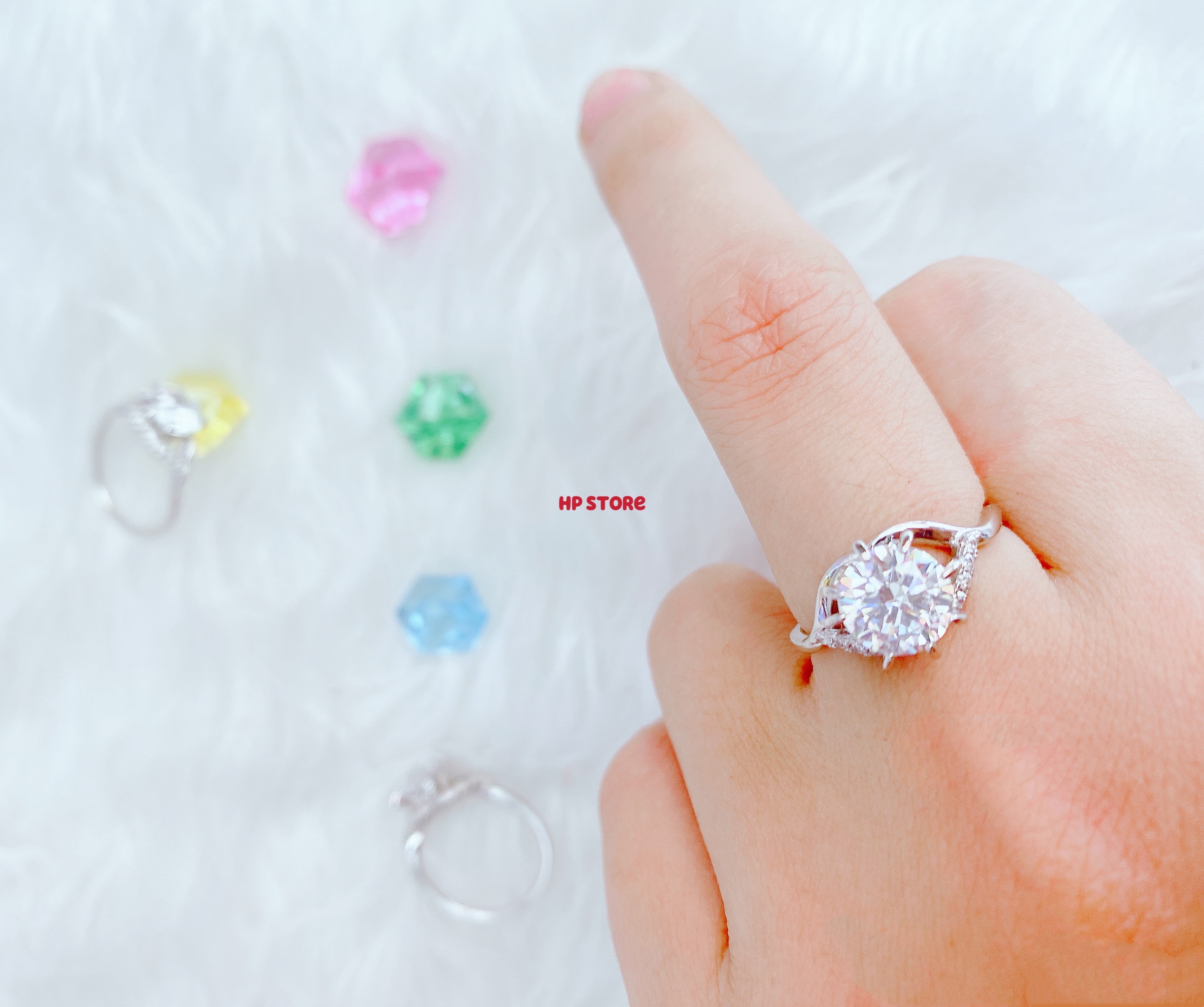 Nhẫn Nữ Đính Đá Hột To + Nhỏ Màu Bạc, Bền Màu, Hàng Đẹp Hàng Thiết Kế Mẫu Mới