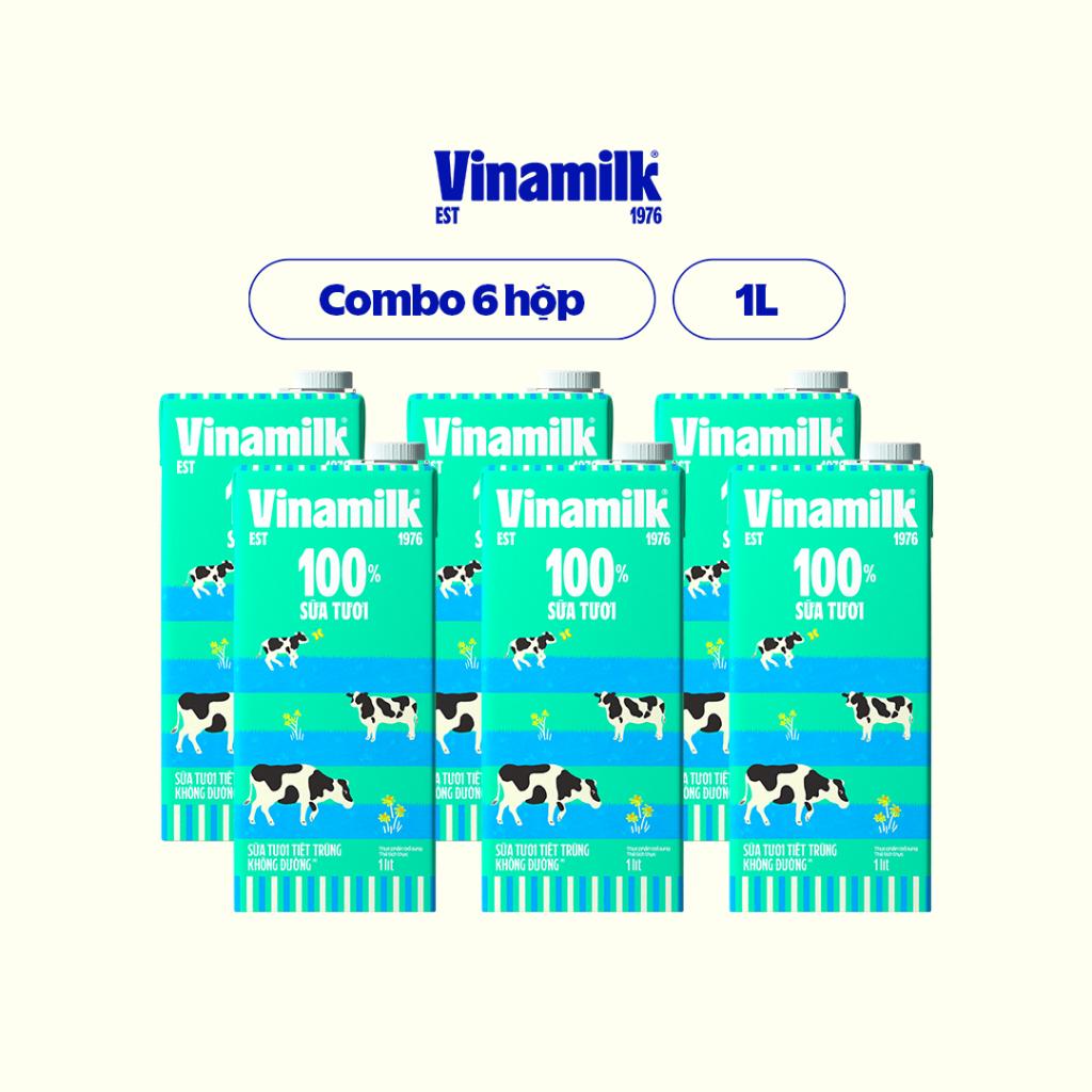 Combo 6 hộp Sữa tươi tiệt trùng Vinamilk 100% không đường - Hộp 1L