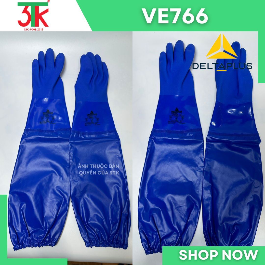 Găng tay Delta Plus VE766  chống hóa chất, axit, Chất liệu PVC, Đồ bền cao, Găng tay bảo hộ đa năng