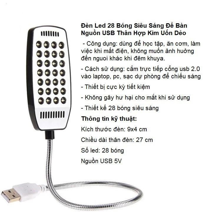 ĐÈN LED 28 BÓNG SIÊU SÁNG USB