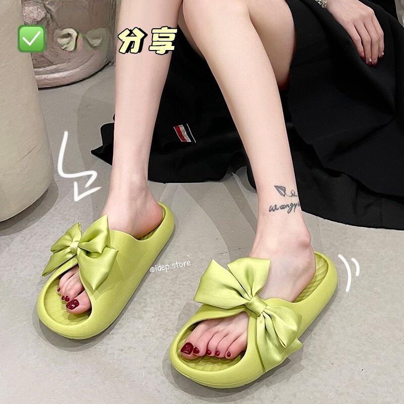 Dép bánh mì gân tăm Nơ nữ quai ngang thời trang siêu êm chống trơn trượt đi trong nhà tắm iDÉP DL246
