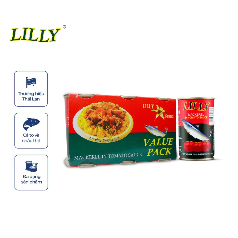 Cá hộp Lilly cá Nục sốt cà-Lốc 3 lon