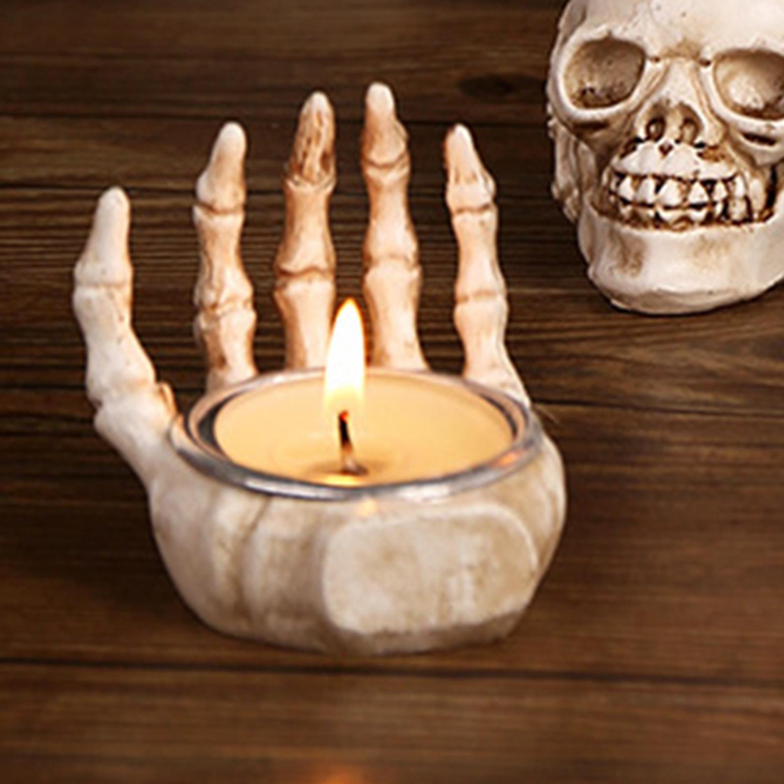 Halloween Skulls Candle Holder Candle Stand Human Skeleton Pillar Candle Holder for Haunted House Spooky Bar Holiday Table Centerpiece Party