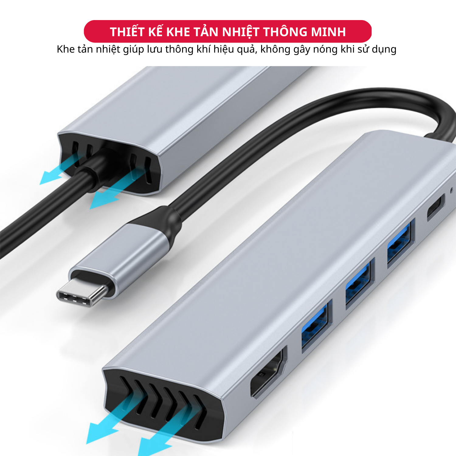 Hub Chuyển Đổi Type C Chia 5 Cổng (5 in 1) HDMI / USB 3.0 / USB 2.0 / PD Hỗ Trợ Sạc Nhanh, Có Khe Tản Nhiệt - Hàng Chính Hãng Tamayoko