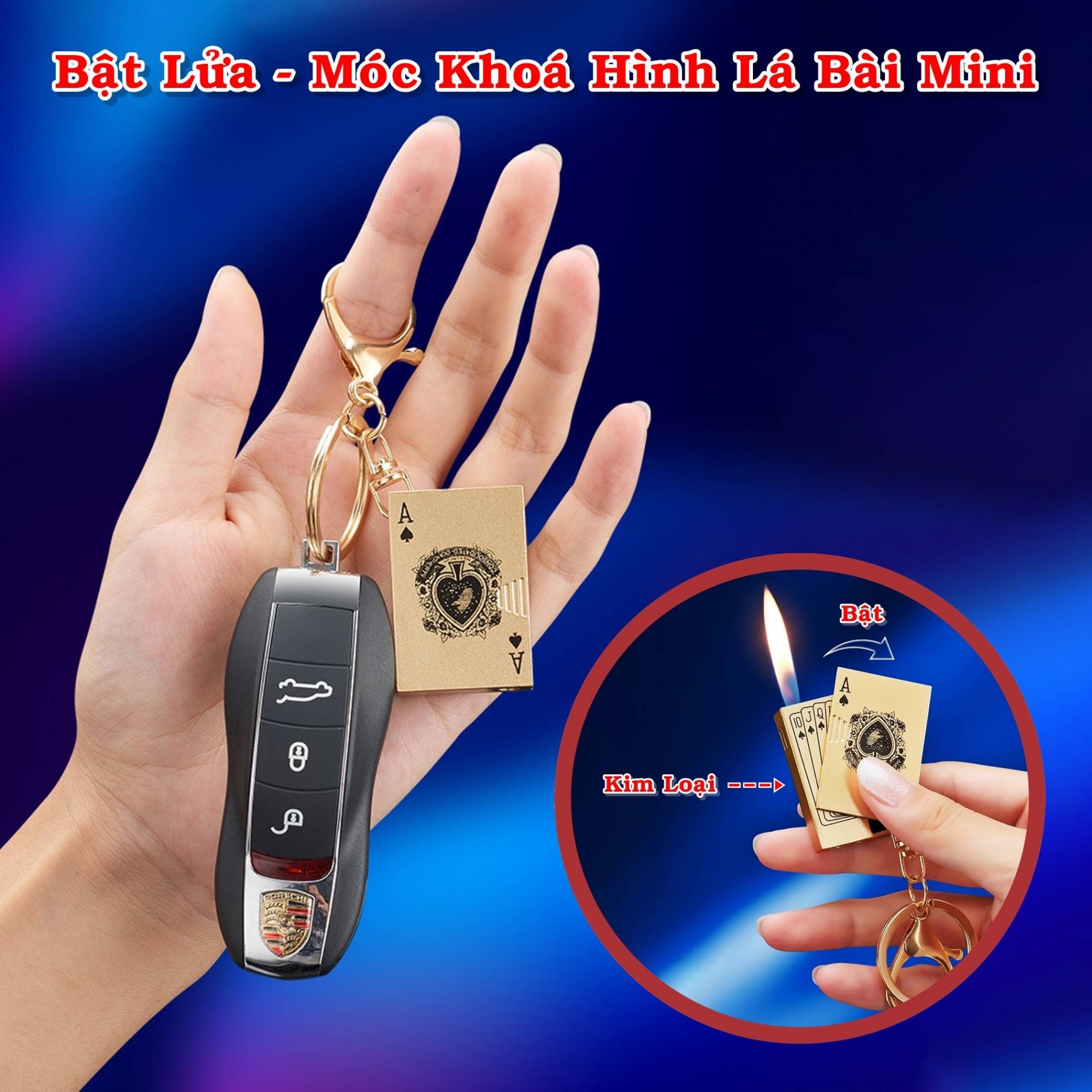 Bật Lửa Móc Khóa Hình Lá Bài Mini Kim Loại – Xài Gas