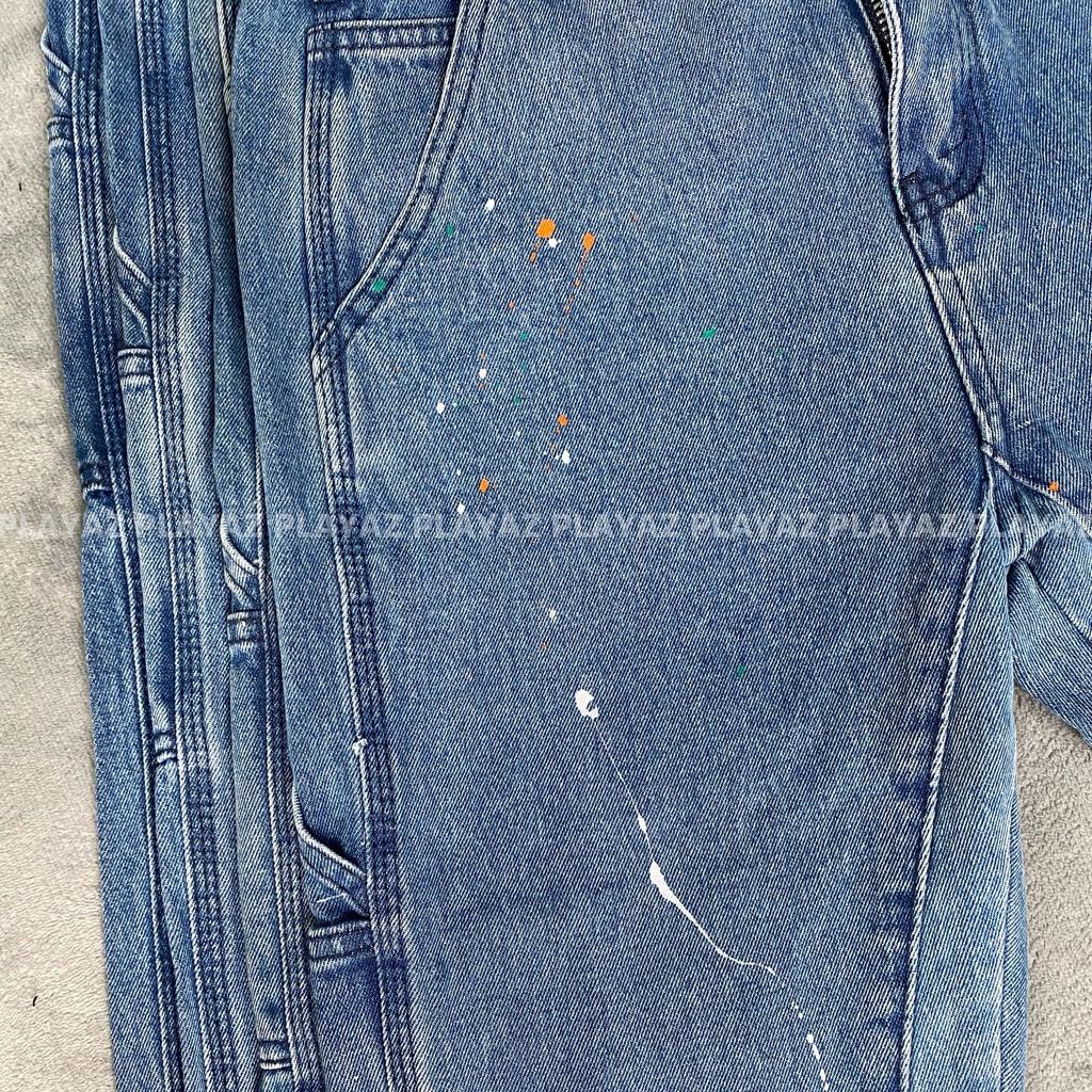 Quần Jeans Ống Loe Xả Lai Vẩy Sơn PLAYAZ Phong cách Vinatge Xanh - Đen