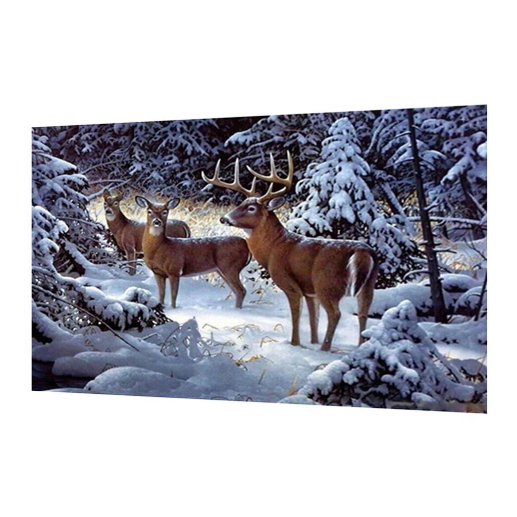 DIY Diamond Painting Kit by Number Full Drill Round Beads Wall Picture-Reindeer