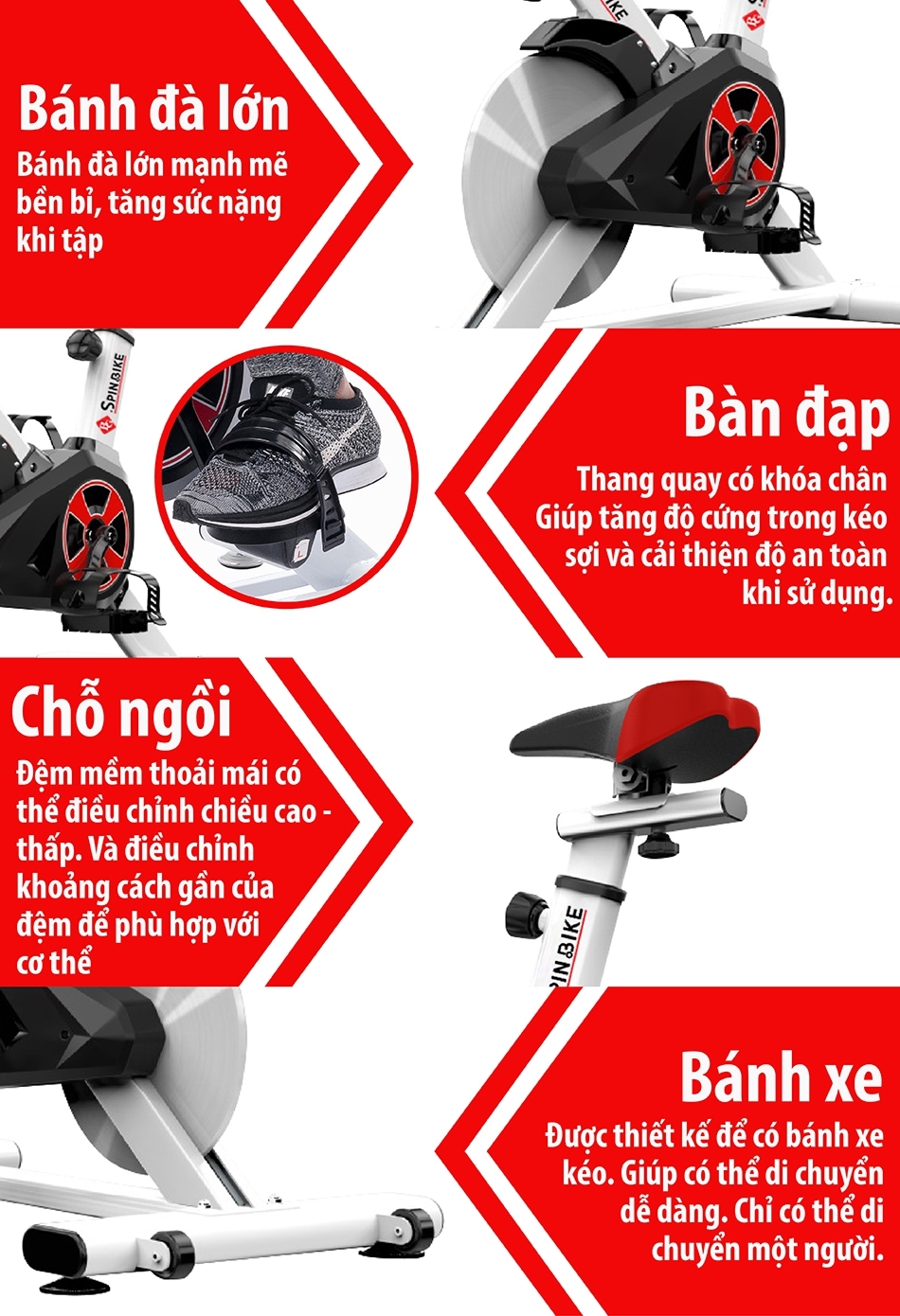 BG Xe đạp tập thể thao thể dục Mẫu S303 Spining Bike - RED