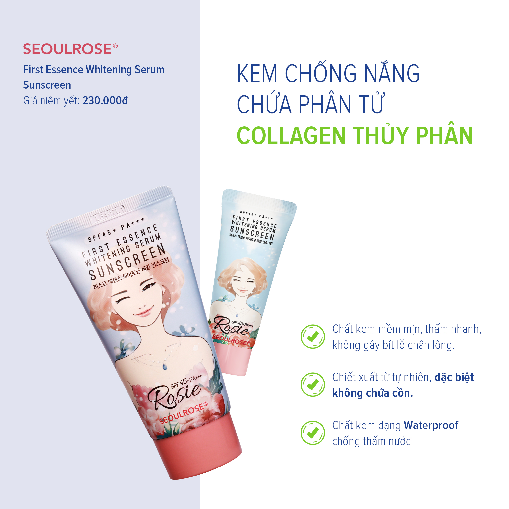 Kem Chống Nắng Rosie Seoul Rose First Essence Whitening Serum Sunscreen