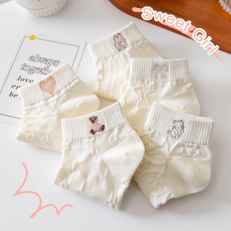 Tất Cổ Ngắn Nữ Trắng Họa Tiết Vân Nổi Vớ Cao Cổ Nữ Nam Vintage Cotton Mềm Mịn Tất Vớ Cổ Ngắn Nữ Vớ Cao Cấp CamCamVintage