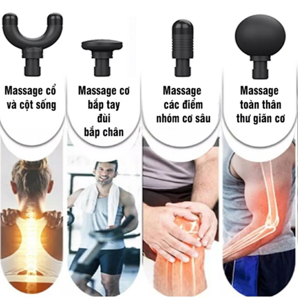 Máy Massage Toàn Thân Fascial Gun, Súng Massage Cơ Thể 4 Đầu 6 Cấp Độ Giảm Đau Mỏi Nhức Cơ Ở Người Già