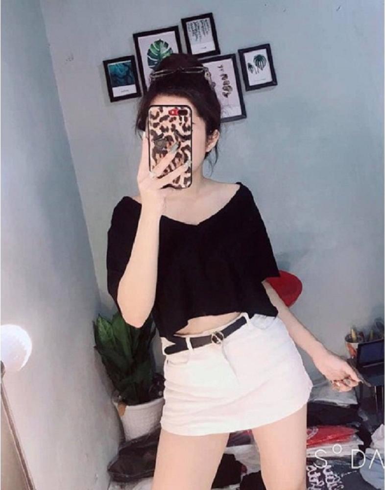 Áo THUN nữ crotop côc tay cổ tim trơn from rộng thích hợp mix nhiều phong cách freesize dưới 55 cân hai màu đen trắng
