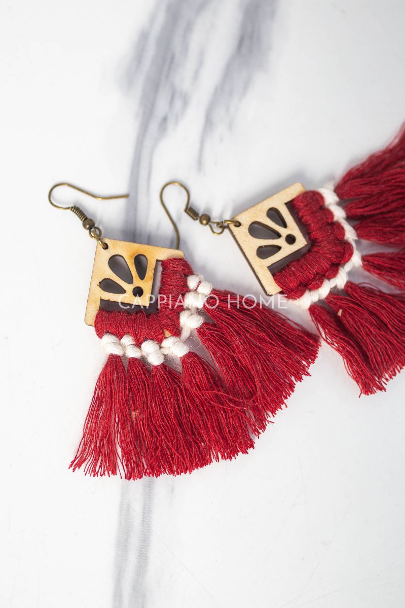 Khuyên boho tua rua màu đỏ đô, bông tai phong cách Vintage đậm chất riêng | CAPPIANO HOME