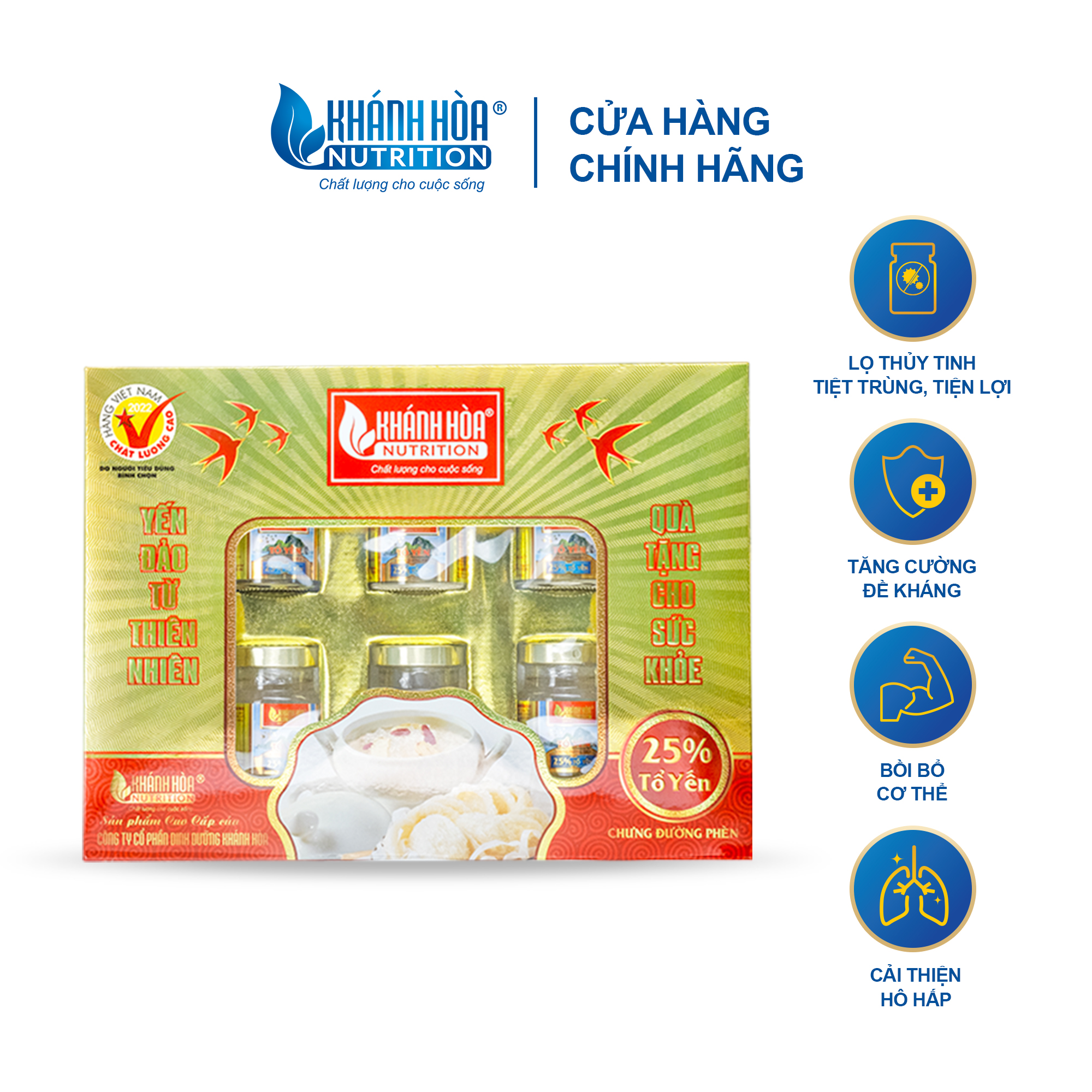 Hộp Quà Tặng 6 Lọ Tổ Yến Chưng Đường Phèn Cao Cấp 25% Tổ Yến Khánh Hòa Nutrition (Hộp 6 Lọ x 70ml)