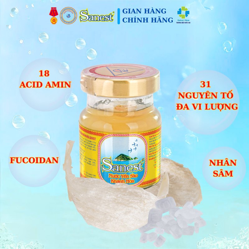 [Combo 10 lọ] Nước Yến sào Khánh Hòa Sanest Nhân sâm đóng lọ 70 ml