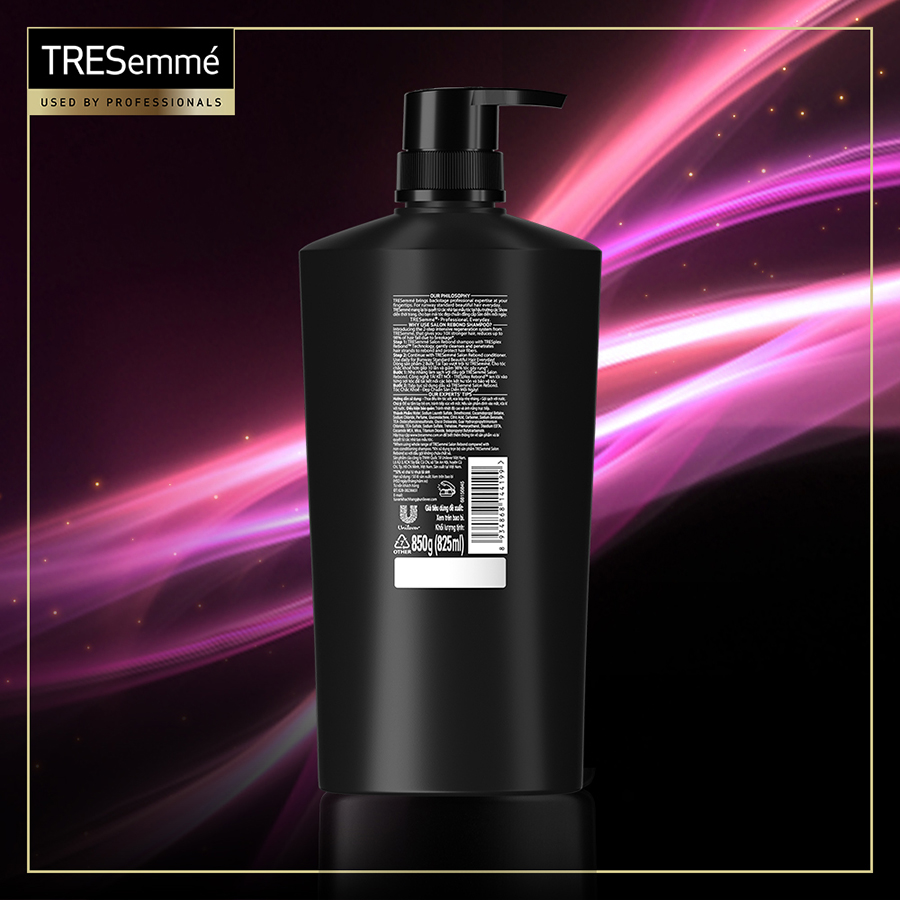 Dầu gội TRESEMME Salon Rebond dưỡng tóc hư tổn với Công nghệ Tái kết nối Keratin ngăn gãy rụng đến 98% 850g