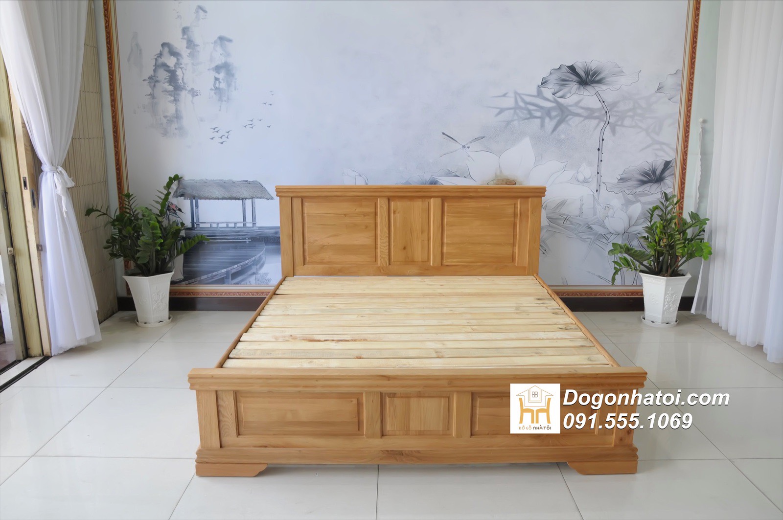 Giường Gỗ Sồi Mỹ Có Ngăn Kéo Hông Giá Rẻ - GN315