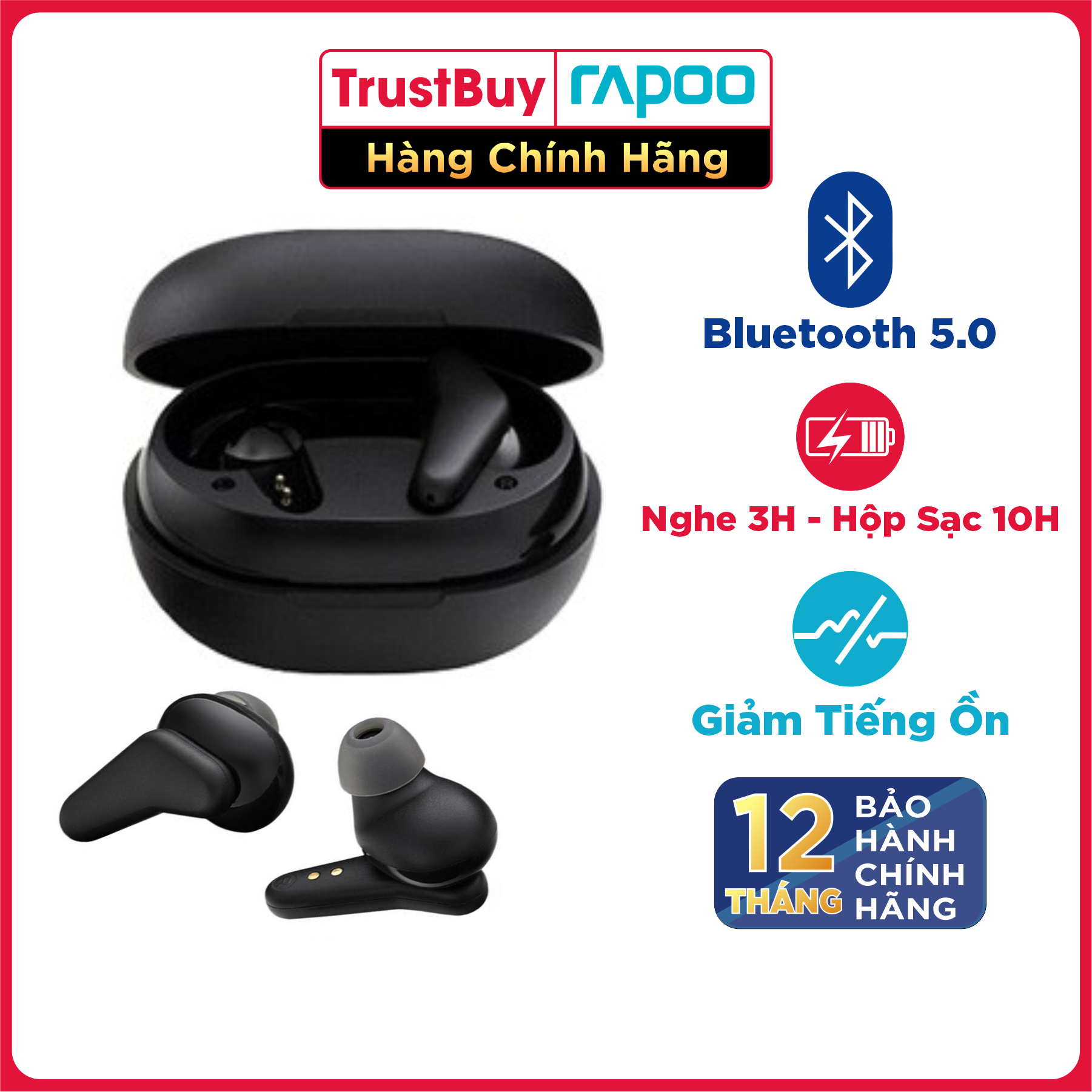 Tai Nghe Bluetooth True Wireless RAPOO i100 - Hàng Chính Hãng