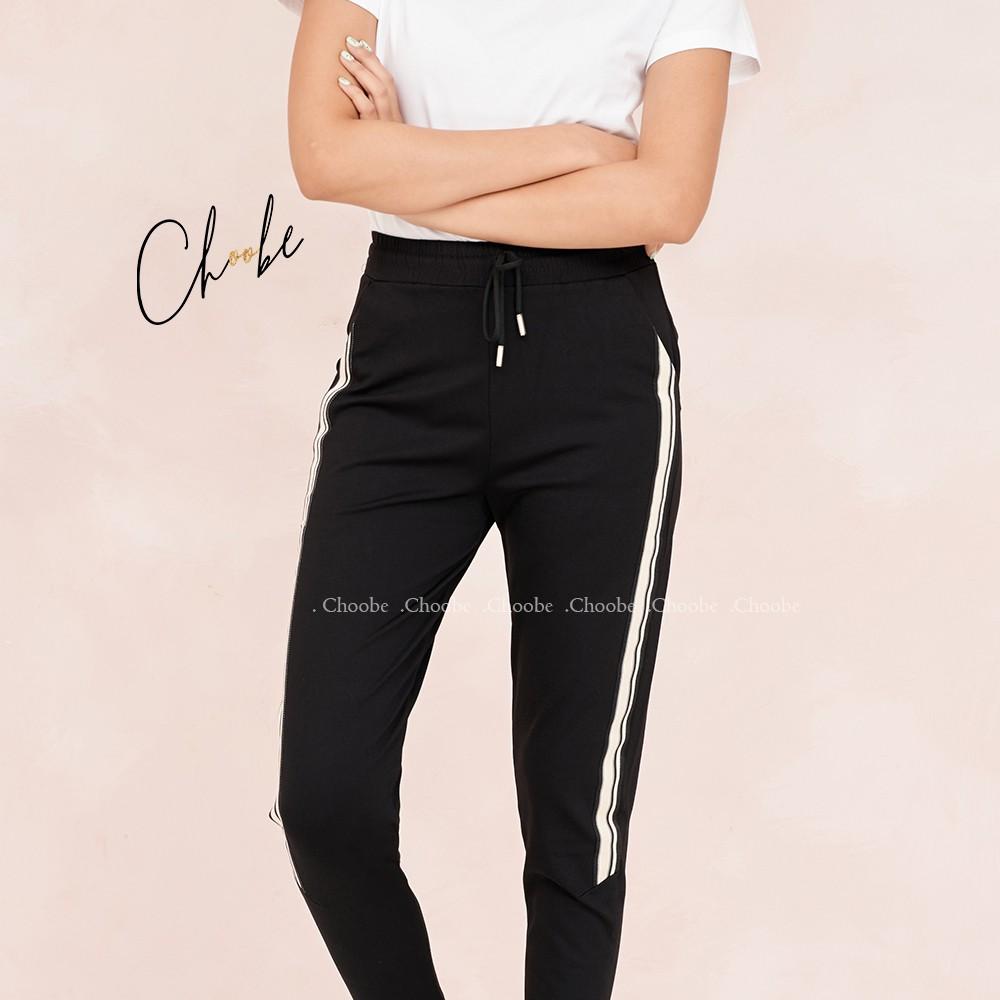 Quần jogger nữ Choobe dáng dài cạp chun dây buộc, kiểu sọc to 2 bên - Q17