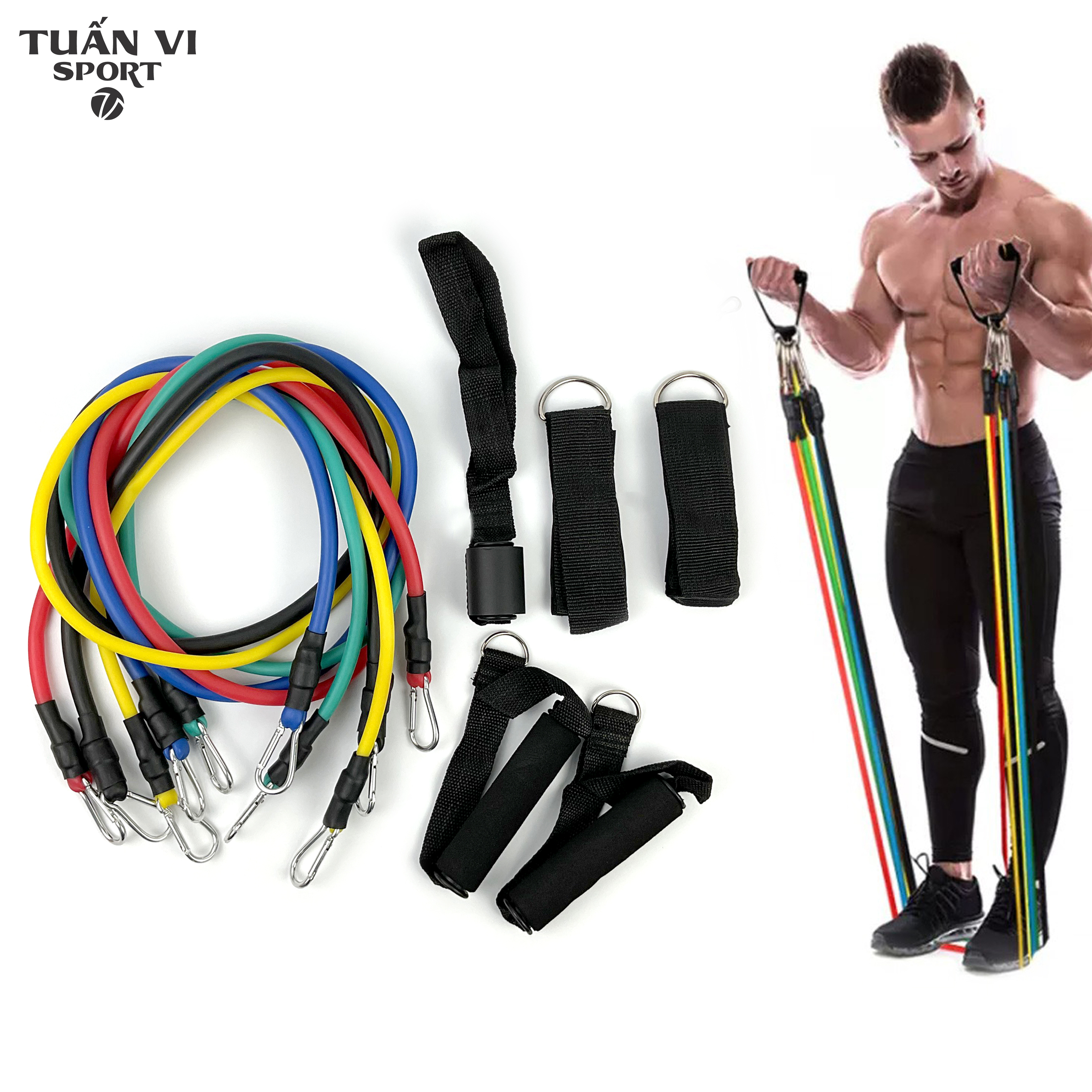 Dây ngũ sắc tập gym móc lớn , dây kháng lực tập gym ngũ sắc thể hình móc lớn đa năng tại nhà, văn phòng