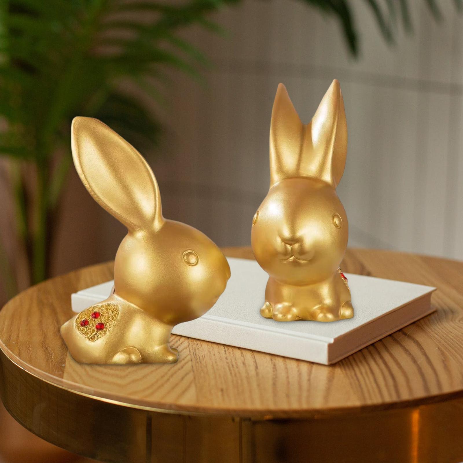 2Pcs Resin Rabbit Statue Home Decor Tabletop Office Handcrafts Ornaments