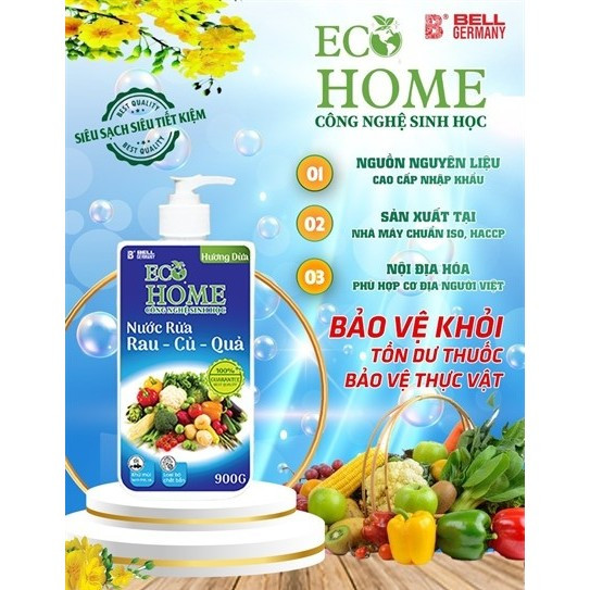 Nước Rửa Rau Củ Quả Hữu Cơ Công Nghệ Sinh Học ECOHOME Kim Ngân Store Cuốn Sạch Chất Bẩn Có Trong Rau Củ Quả