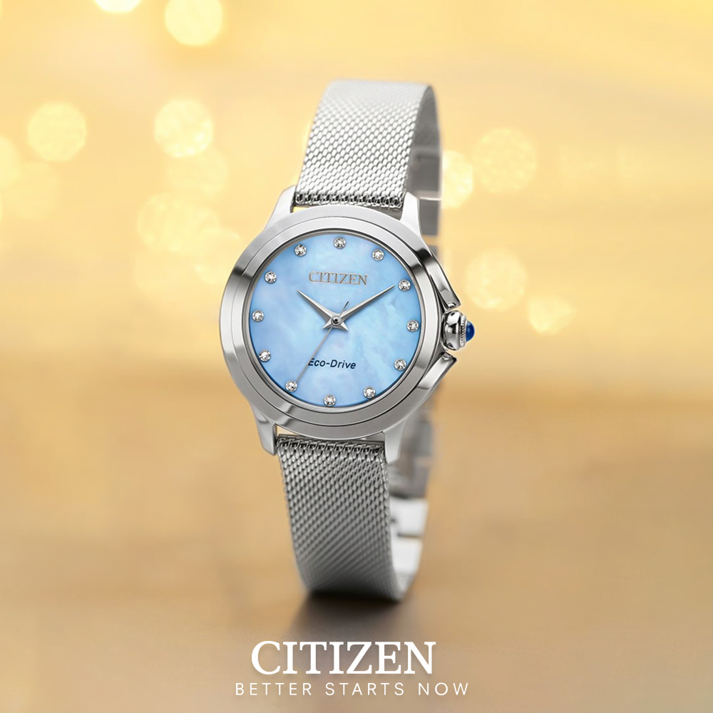 Đồng Hồ Nữ Citizen Đính Kim Cương Dây Thép Không Gỉ EM0790-55N - Mặt Xà Cừ (Sapphire)