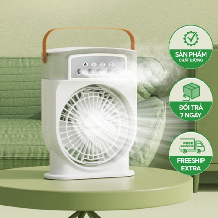 Quạt Phun Sương 600ml, Hàng chính hãng AIR FAN/ làm mát không khí để bàn làm việc, phòng ngủ, có thể xông tinh dầu, có ngăn đá kèm đèn led, hẹn giờ