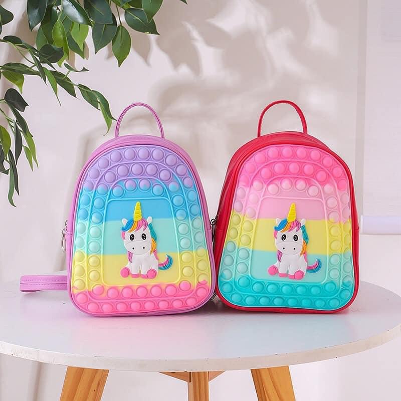 Balo pop it cầu vồng hình kì lân siêu cute