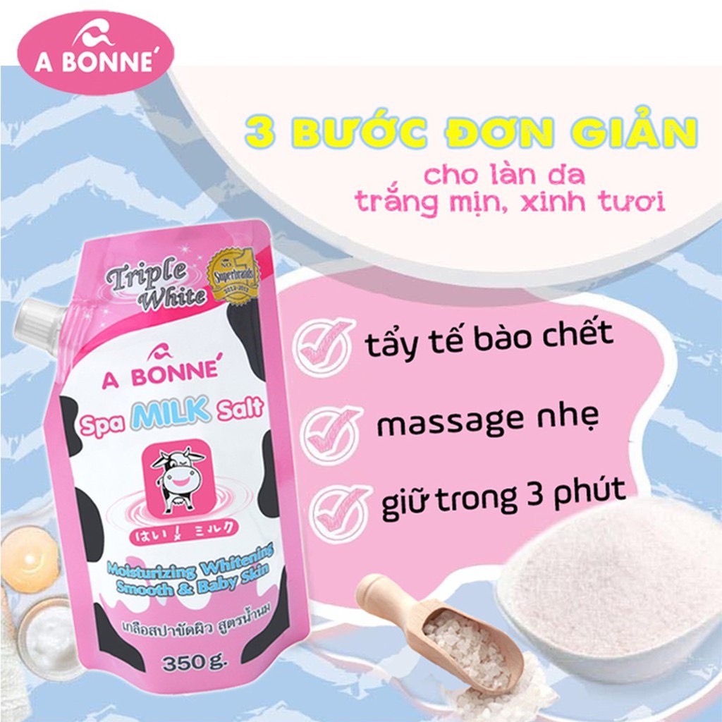 Muối Tắm ABONNE Tẩy Tế Bào Chết - A Bonne Triple White Spa Milk sữa bò giảm mụn lưng Thái Lan 350g