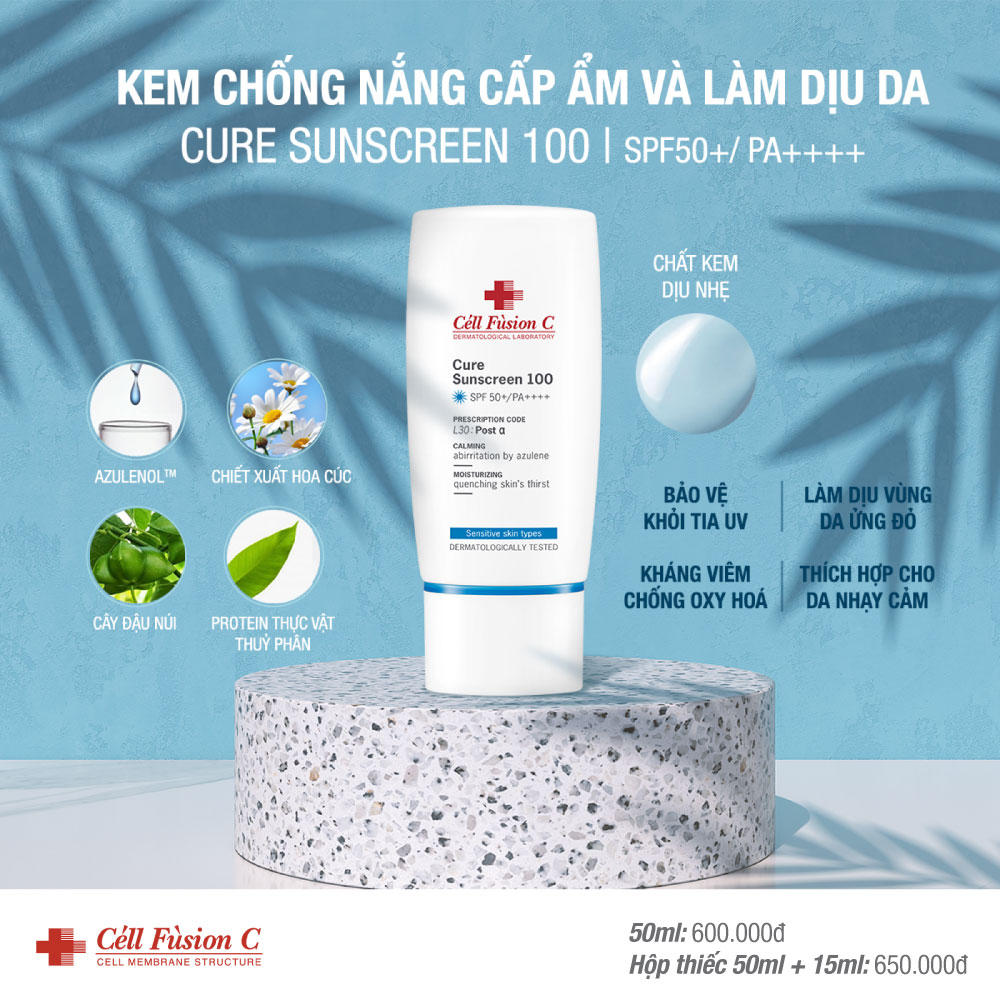 Kem Chống Nắng Cấp Ẩm Và Làm Dịu Da Khô Cell Fusion C Cure Sunscreen 100 SPF 50+/PA++++ (50ml)