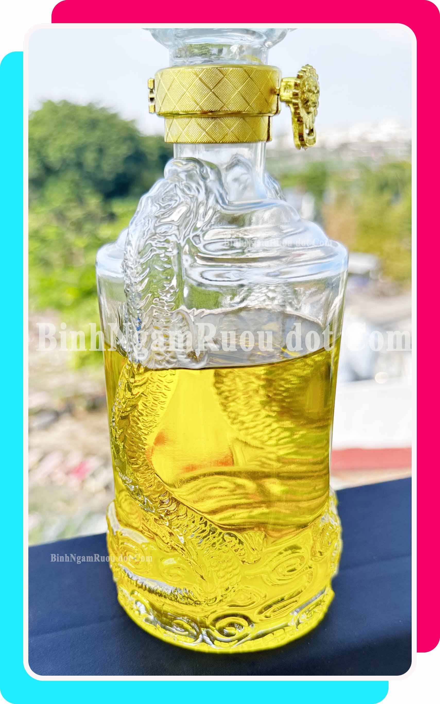 C62 Chai Đựng Rượu Thủy Tinh Rồng Nổi Hai Bên Sang Trọng - Cao Cấp 500ml - Đẹp Cao Cấp - Nắp Kín Thủy Tinh Trong - Tặng Biếu Sang Trọng