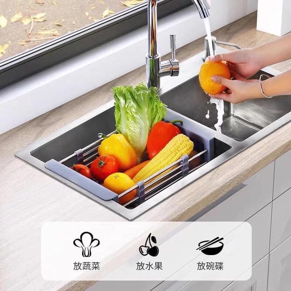 Khay inox gác bồn rửa chén co giãn tiện dụng