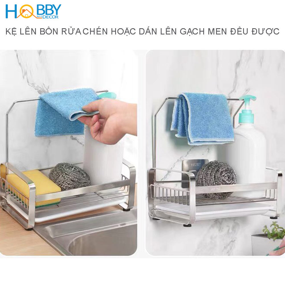 Kệ đựng đồ dùng rửa chén treo khăn bếp dán tường inox 304 HOBBY Home Decor KRC4 có miếng treo tường