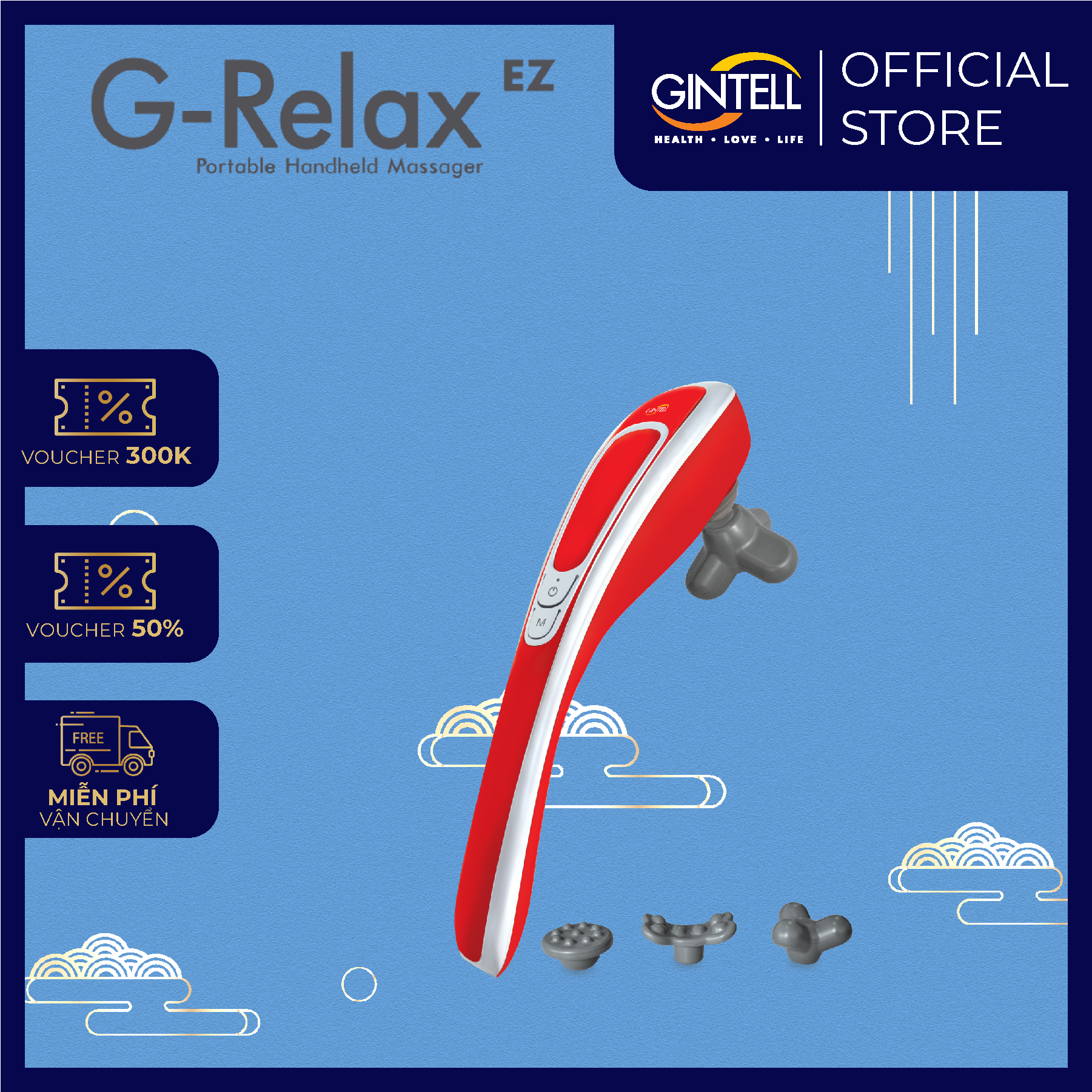 Máy Massage Cầm Tay GINTELL - G-Relax EZ | 1 Năm Bảo Hành