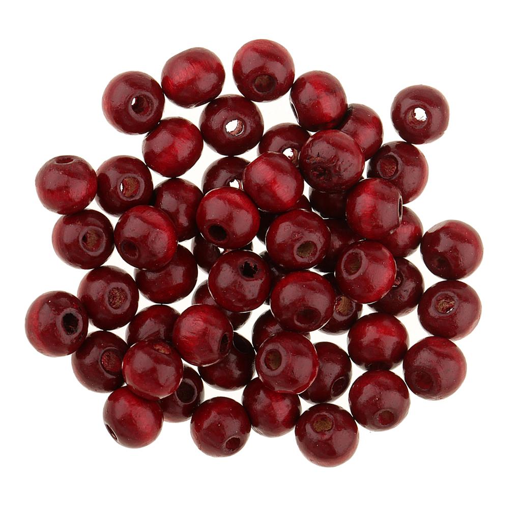 50pcs Loose Beads Round Wood Beads Wooden Beads Beading Supplies 8mm Red