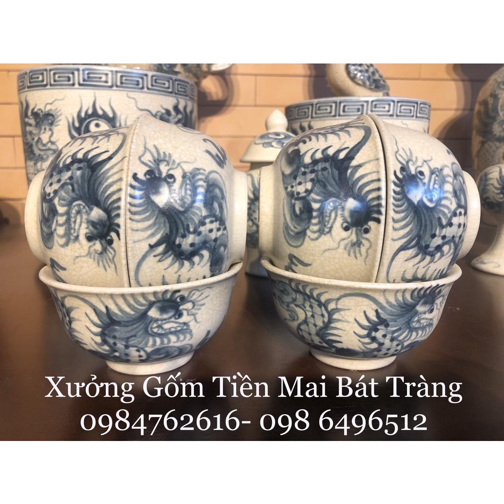 MS02- Bộ đồ thờ Men rạn giả cổ truyền thống , 100% thủ công vẽ Sen